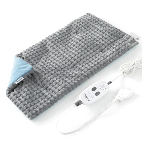 Bedsure Back Heating Pad for Neck and Shoulders, Weighted Heated Pad with Vibration, FSA HSA Eligible, Birthday Gifts for Women Men Mom Men, Auto Shut Off, 5lbs 12" x 24", Grey