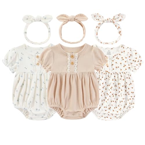Ruliby Baby Girl Outfit Cotton Bubble Romper Floral Dress Infant Girls Clothes 3-pack