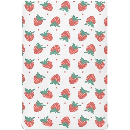 Hearts and Strawberry Crib Sheets for Boys Girls - Portable Microfiber Fitted Crib Sheet for Playard and Mini Crib Mattress, Soft & Breathable, 27x39 Inch
