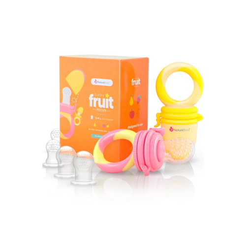 NatureBond Baby Food Feeder/Fruit Feeder Pacifier Nibbler (2 Pack) - Infant Teething Toy Teether Weaning in Appetizing Colors | + Additional Silicone Sacs