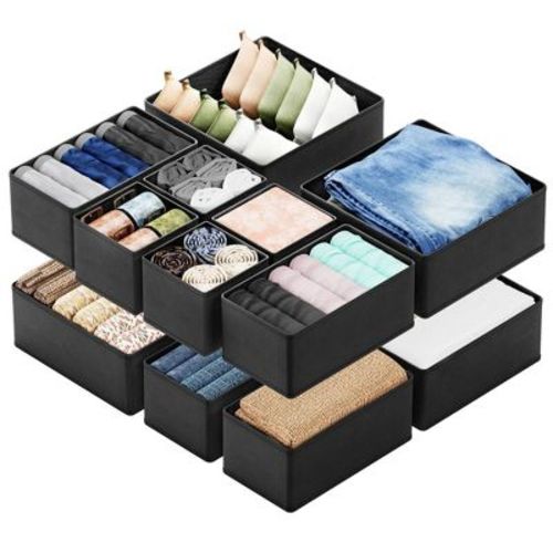 Spaceaid® Set Of 12 Collapsible Drawer Organizer Bins For Clothes, Closet Organizers And Storage Dividers For Clothing (black)