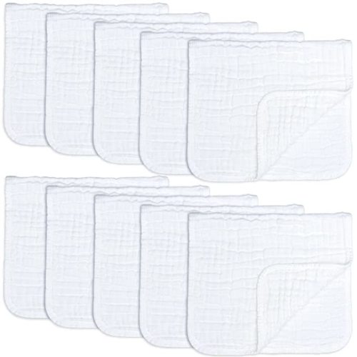 Comfy Cubs Muslin Burp Cloths Large 100% Cotton Hand Washcloths for Babies, Baby Essentials 6 Layers Extra Absorbent and Soft Boys & Girls Rags for Newborn Registry (White, 10-Pack, 20" X10") - 10-Pack 20"X10"