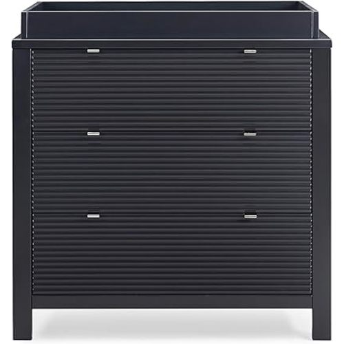 Delta Children Cassie 3 Drawer Dresser with Changing Top and Interlocking Drawers, Midnight Grey