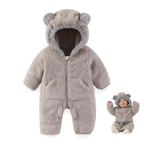 AiWMGL Newborn Baby Bear Outfit Suit With Fold-Over Mittens Footies Girls Boys Winter Fleece Clothes Hooded Romper Snowsuit