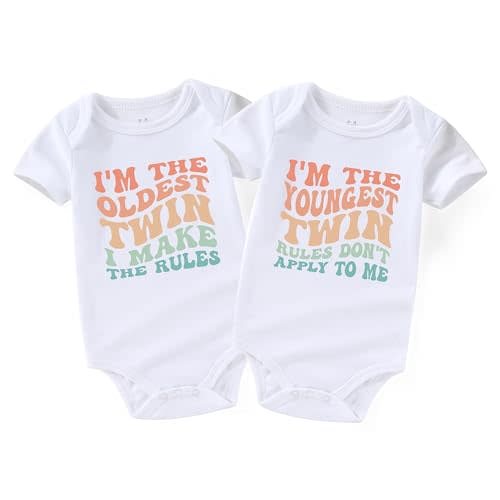Acwssit I'm the oldest twin youngest twins baby items must haves newborn twin outfits boy and girl infant baby clothes