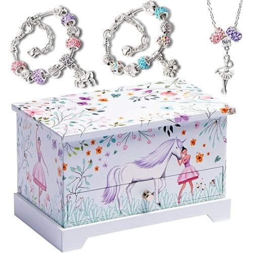 ABI + OLIE Kids Jewelry Box for Girls & Little Girls Jewelry Box - Music Box - Unicorn Toy Gifts