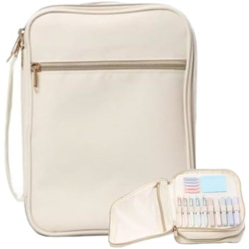 Premium Bible & Book Carrying Case with Journaling Accessories - Convenient for Men, Women, Teens, and Kids, Ivory