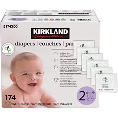 Kirkland Signature Diapers Size 2 (12lbs - 18 lbs) 174 Count W/ Exclusive Health and Outdoors Wipes