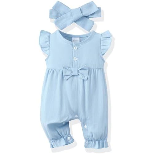 Renotemy Baby Girl Clothes Romper Infant Summer Bodysuit Outfits Cotton Linen Jumpsuits Newborn Essential Preemie Clothes