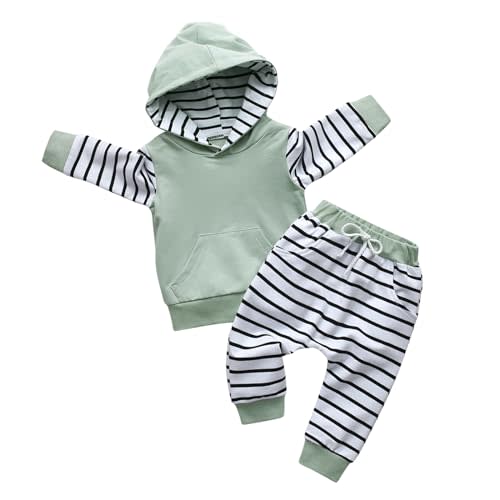 Rebey Toddler Infant Baby Boy Clothes Striped Long Sleeve Hoodie Tops Sweatsuit Pants Outfit Set