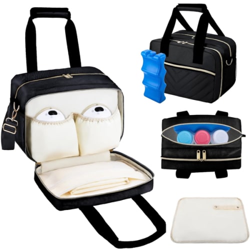Breastmilk Cooler Bag with Ice Pack, Wearable Breast Pump Storage Bag, Insulated Bottle Travel Bag Compatible with Momcozy/Elvie/Willow, Fits Baby Bottles up to 9 Ounce with Shoulder Strap Black Mini