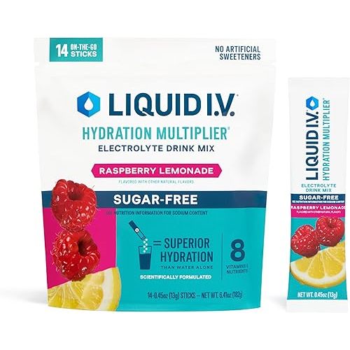 Liquid I.V.® Hydration Multiplier Sugar Free – Raspberry Lemonade | Electrolyte Powder Drink Mix | 1 Pack (14 Servings)