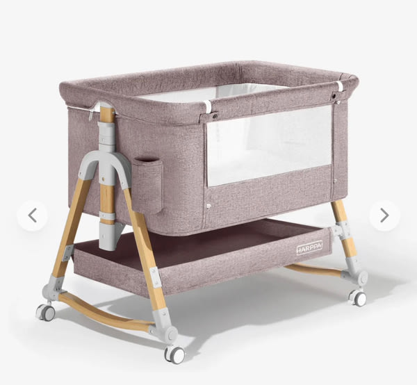 Harppa Cuddly 3-in-1 Baby Bassinet & Bedside Sleeper, Rocking Newborn Bed with Wheels & Mosquito Net