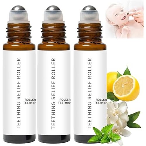 3Pcs Teething Roller All Natural for Babies, Velaria Teething Roller, Baby Teething Oil Roller, Velaria Natural Relief Roller, A Thousand Roses Teething Roller Oil
