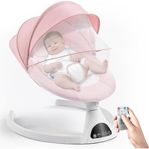 Baby Swing for Infants, Electric Portable Swings for Babies, Bluetooth Touch Screen/Remote Control Timing Function 5 Swing Speeds Baby Rocker Chair with Music 5 Point Harness (Pink2)