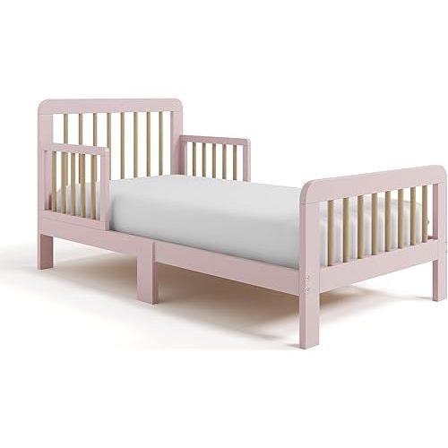 Storkcraft Pasadena Toddler Bed (Blush & Driftwood) - GREENGUARD Gold Certified, Fits Standard Crib Mattress, Toddler Rails Included, Complete Design with Headboard & Footboard