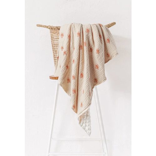 Konssy Baby Blankets for Unisex Boys Girls, Super Soft Nursery Minky Blankets with Muslin Cotton Front and Dotted Fleece Backing, Printed Bed Throws Newborn - Afterglow