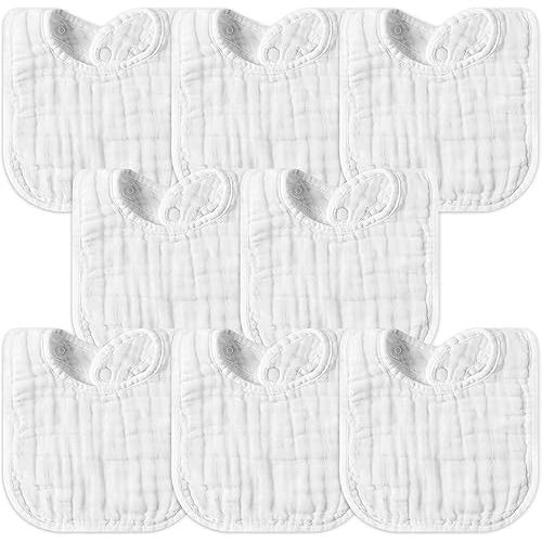 GROBRO7 8Pcs Muslin Baby Bibs Soft Cotton Adjustable Snap Drool Bib Absorbent Breathable Feeding Bibs for Teething Drooling