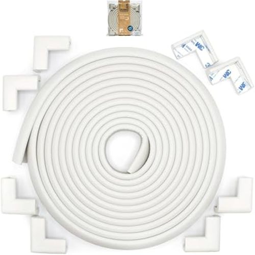 Roving Cove Slimfit Corner Edge Protector for Baby Proofing (Small 18ft Edge 8 Corners), Furniture Safety Bumper Guard, Soft NBR Rubber Foam, 3M Adhesive, Oyster White (Off White)