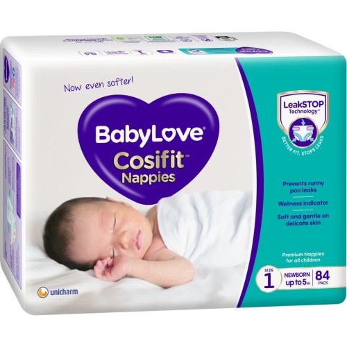 BabyLove Cosifit Newborn Nappies Size 1 (up to 5kg) 84 Pack