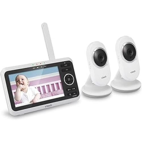 VTech [Upgraded] VM350-2 Baby Monitor, 5" Screen,2 Cameras,1000ft Range, Night Vision, 2-Way Audio, Lullabies, Secure Transmission No WiFi