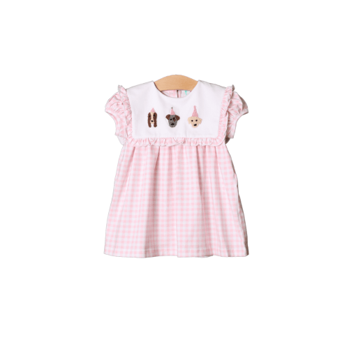 French Knot Birthday Party Pups Pink Gingham Dress