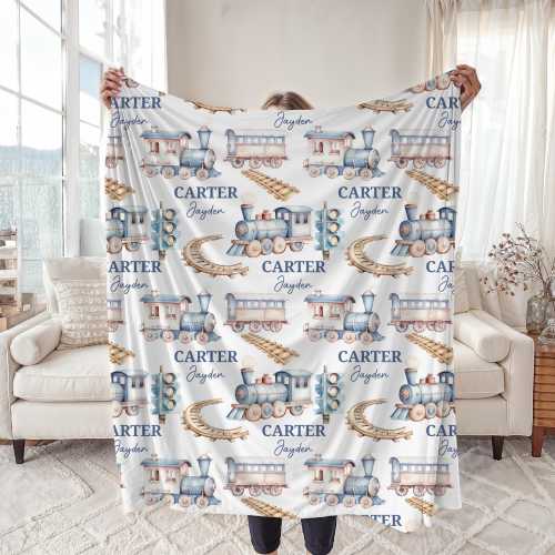 Train Nursery Baby Blanket, Personalized Locomotive Name Swaddle Baby Shower Gift, Custom Train New Mom Hospital Blanket, Newborn Gift