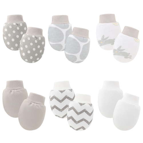 ZACPNCV 6 Pairs Baby Mittens Newborn No Scratch Mittens Newborn Cotton Wrist Gloves Infant Toddler Mittens for Baby Boys Girls Gray 0-12 Months