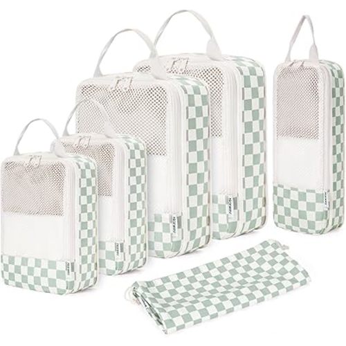Narwey 6 Set Compression Packing Cubes Travel for Carry on Women, Packing Organizers Bag for Backpack Luggage Suitcase Duffle Bags