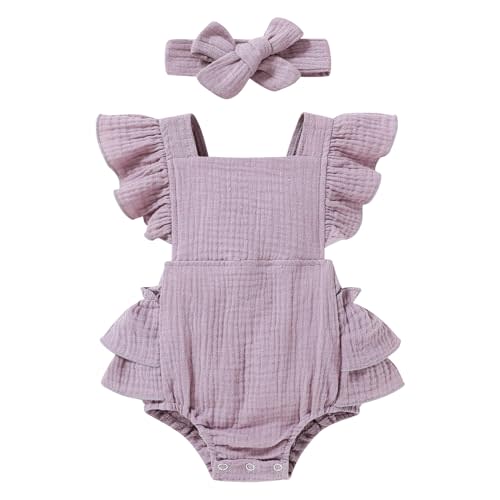 YOUNGER TREE Toddler Baby Girl Ruffled Sleeveless Romper Casual Summer Jumpsuit Cotton Linen Clothes