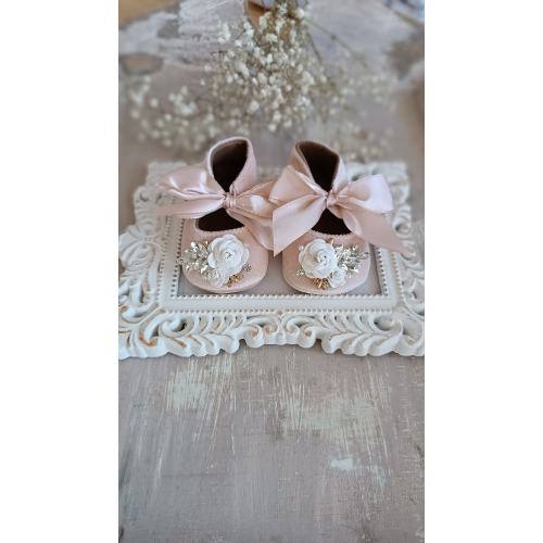 Rhinestone elegant baby girl velvet shoes with pearls and crystals, newborn, baptism, christenning, first birthday rose gold baby walkers