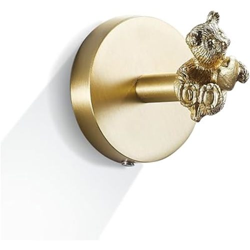 Bathroom Towel Hook Brushed Gold, Animal Wall Hooks Brass, Brass Coat Robe Clothes Hook for Bathroom Kitchen Garage Wall Mounted (Bear)