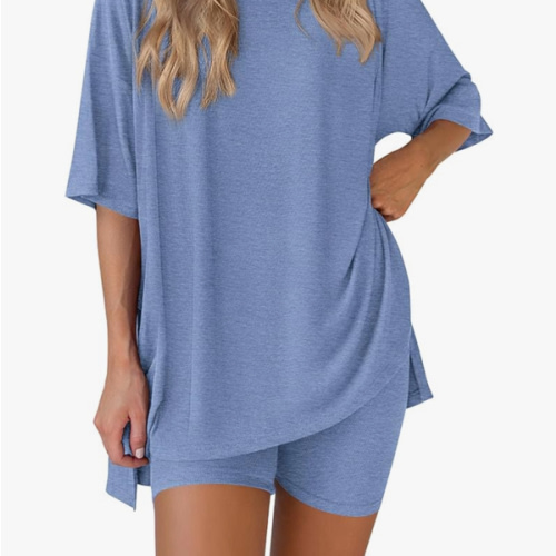 PRETTYGARDEN Women's Two Piece Lounge Set 2025 Summer Casual Oversized Shirts Biker Shorts Matching Airport Travel Outfit