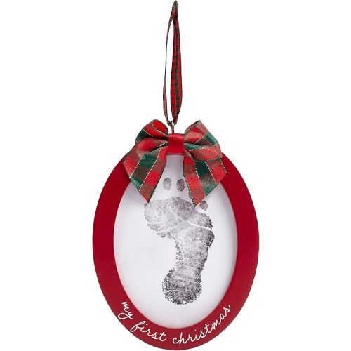 Pearhead Babyprints Double-Sided Christmas Photo Ornament with Clean Touch Ink Pad, Baby's First Christmas Holiday Keepsake Ornament, Newborn Handprint or Footprint Kit, 2 Sided, Red