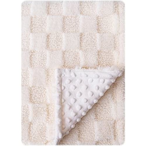 Soft Checkered Baby Blankets for Unisex Girls or Boys Breathable Gender Neutral Nursery Double Layer Blankets with Dotted Backing for Newborn Toddlers (30” X 40”)