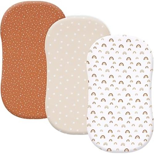 PHF 3 Pack Soft Bassinet Sheets, Rainbow Comfy Polyester Cradle Sheets for Baby Boys Girls, Universal Fit for Most Cradle and Bassinet Mattress, Rainbow