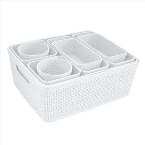 Simplify 10 Piece Organizing Set | Multiple Size Bins | Multipurpose | Office | Desk | Dorm | Bathroom | Storage Basket | Small Items | Accessories | White