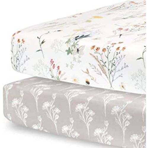 Pobibaby - 2 Pack Premium Fitted Baby Girl Crib Sheets for Standard Crib Mattress - Ultra-Soft Jersey Knit, Safe and Snug, and Stylish Floral Crib Sheet (Wildflower)
