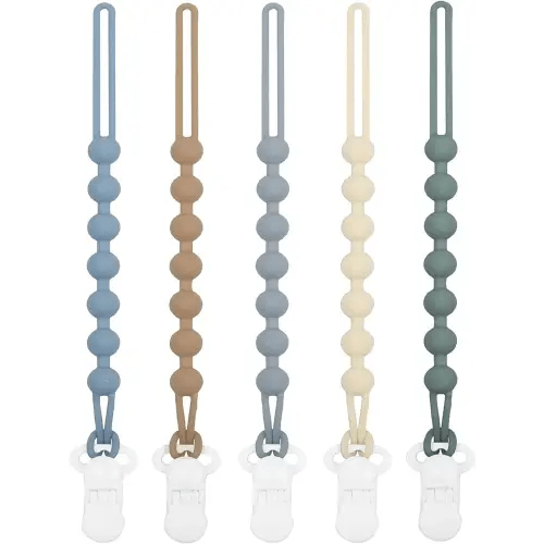 5-Pack Silicone Pacifier Clip, One-Piece Silicone Pacifier Holder Clip for Boys & Baby Girl Binky Clips Rust-Free Holders Unisex Newborns Shower Birthday Gifts (Blue)
