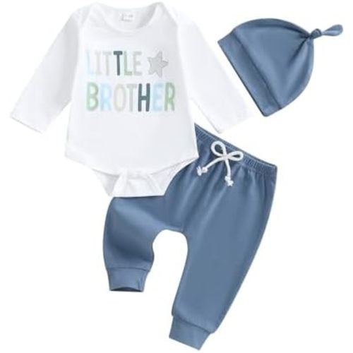 Little Brother Newborn Outfit Long Sleeve Romper and Pants Baby Boy Coming Home Hospital Outfit Fall Winter Clothes