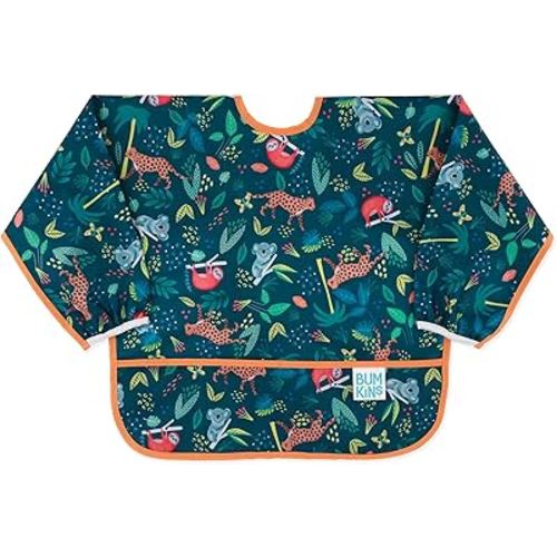 Bumkins Sleeved Bib for Girl or Boy, Baby and Toddler for 6-24 Mos, Essential Must Have for Eating, Feeding, Baby Led Weaning Supplies, Long Sleeve Mess Saving Food Catcher, Soft Fabric, Jungle