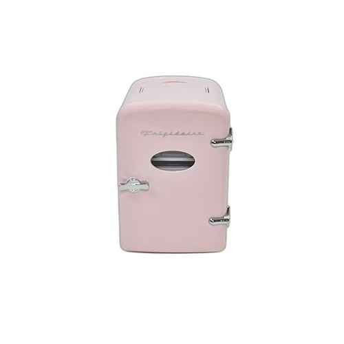 Frigidaire Pink Mini Personal Fridge Cooler, 1 Gal Capacity fits Six Cans, Includes Plugs for Home Outlet & DC Charger - 9.84" D x 7.09" W x 10.35" H