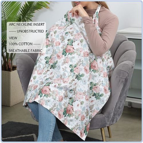 Cotton Nursing Cover for Breastfeeding - Multipurpose Breathable Mother Breastfeeding Cover (White Flower) - white flower
