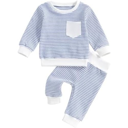 ZAXARRA Baby Boy Fall Clothes Long Sleeve Toddler Boy Waffle Sweatshirt Pullover Tops Pants Infant Fall Winter Outfits