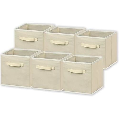 Simple Houseware Foldable Cloth Storage Cube Basket Bins Organizer, Beige - 6 Pack