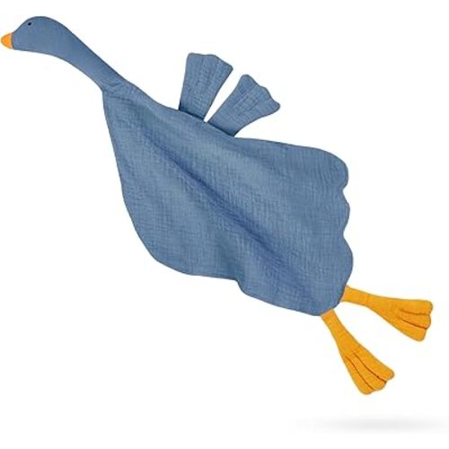 Baby Toys Lovey Blanket Soft Goose Toys for Newborn Essentials 0-6 Months, Sensory Stuffed Animal Security Blanket for Boys and Girls (Goose-Blue)