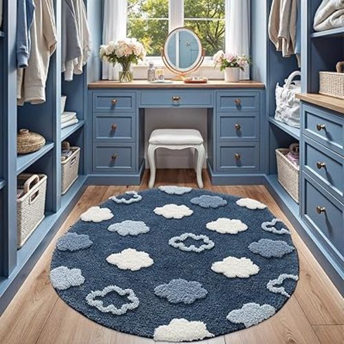 LUMI Area Rugs, Cloud Rugs, Ultra-Soft Absorbent Rugs, Washable Non-Slip Backing Carpet, Plush High Pile Circle Floor Mat for Living Room, Kids Room, Bedroom and Bathroom Room, 39"x39", Cloud