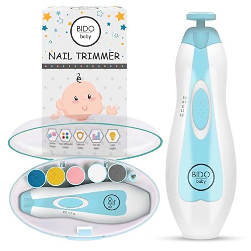 BİDO Baby Nail Trimmer File Electric-Safe Baby Nail Clippers,Manicure Kit for Newborn Toddler and Kids,12 Grinding Heads and LED Light, Pink or Blue (Blue)