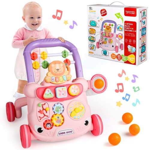 FLOOYES Baby Push Walker Toy, Sit to Stand Learning Walker for 6-18 Months, Pink