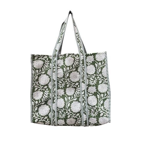 Quilted Cotton Hand printed Reversible Large multicolor cotton Tote Bag,Indian Handmade Block Printed Tote Bag Women Handbag